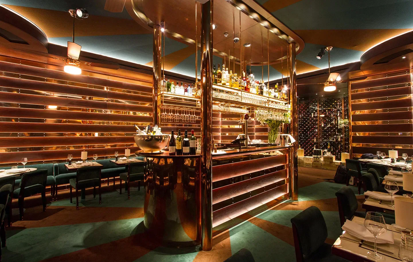 Casa Cruz New York City's stylish bar interior with copper accents and inviting ambiance.