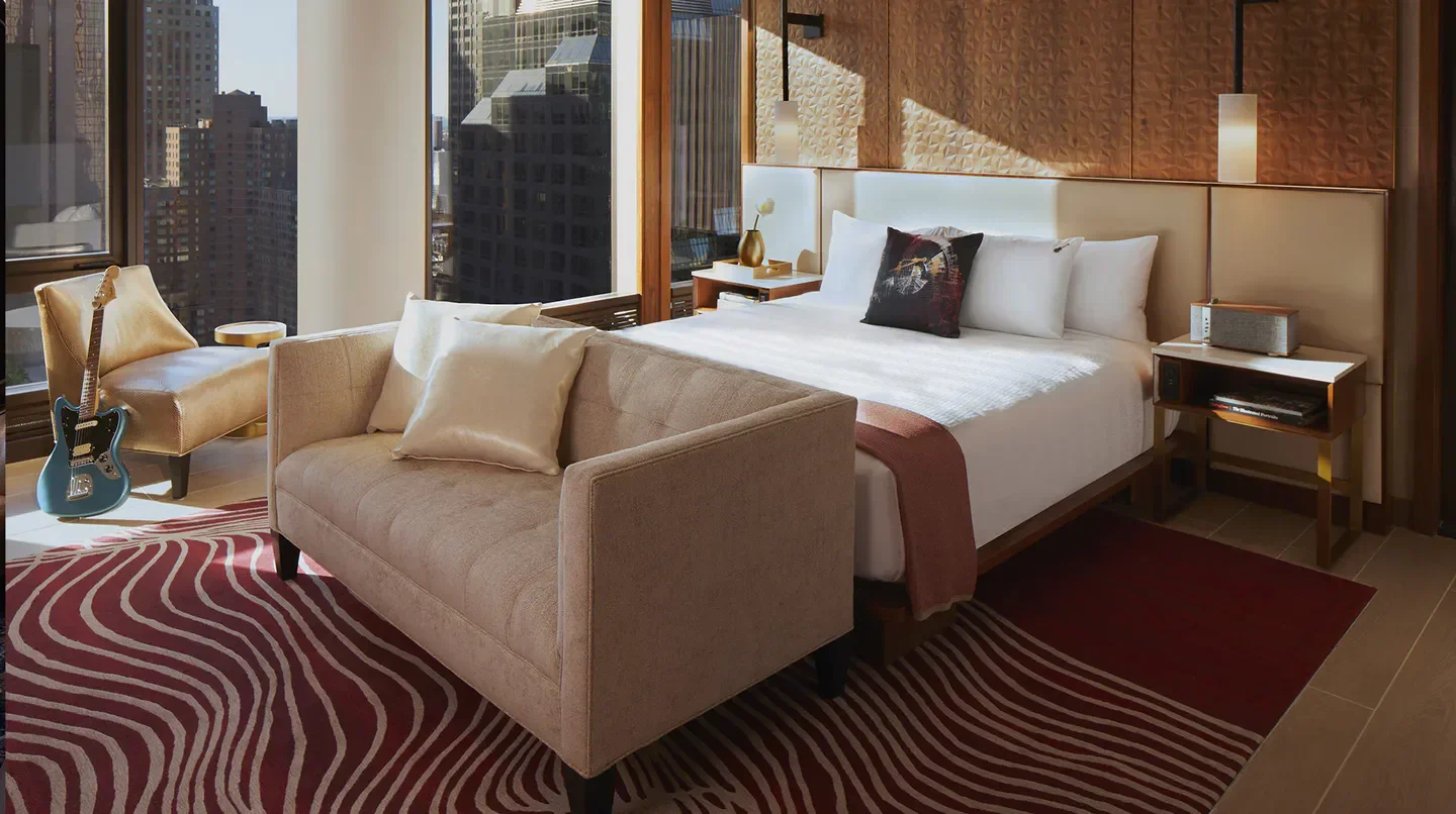 Stylish hotel room at Hard Rock Hotel New York with city views in New York City.