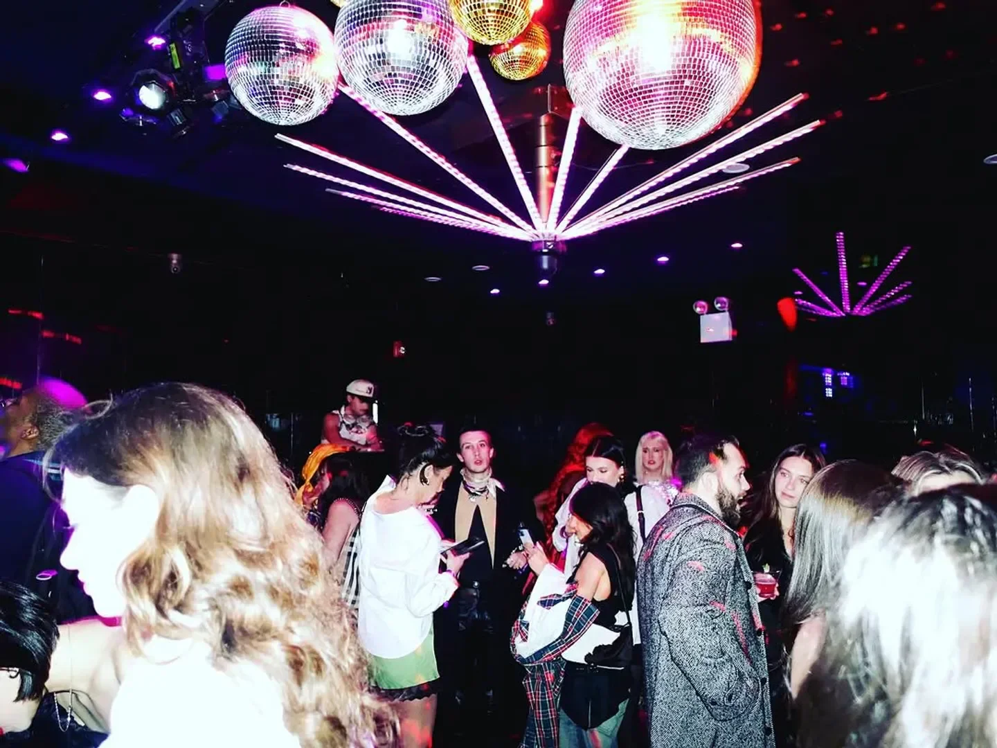 Disco balls and crowd at Rumpus Room nightclub in New York City.