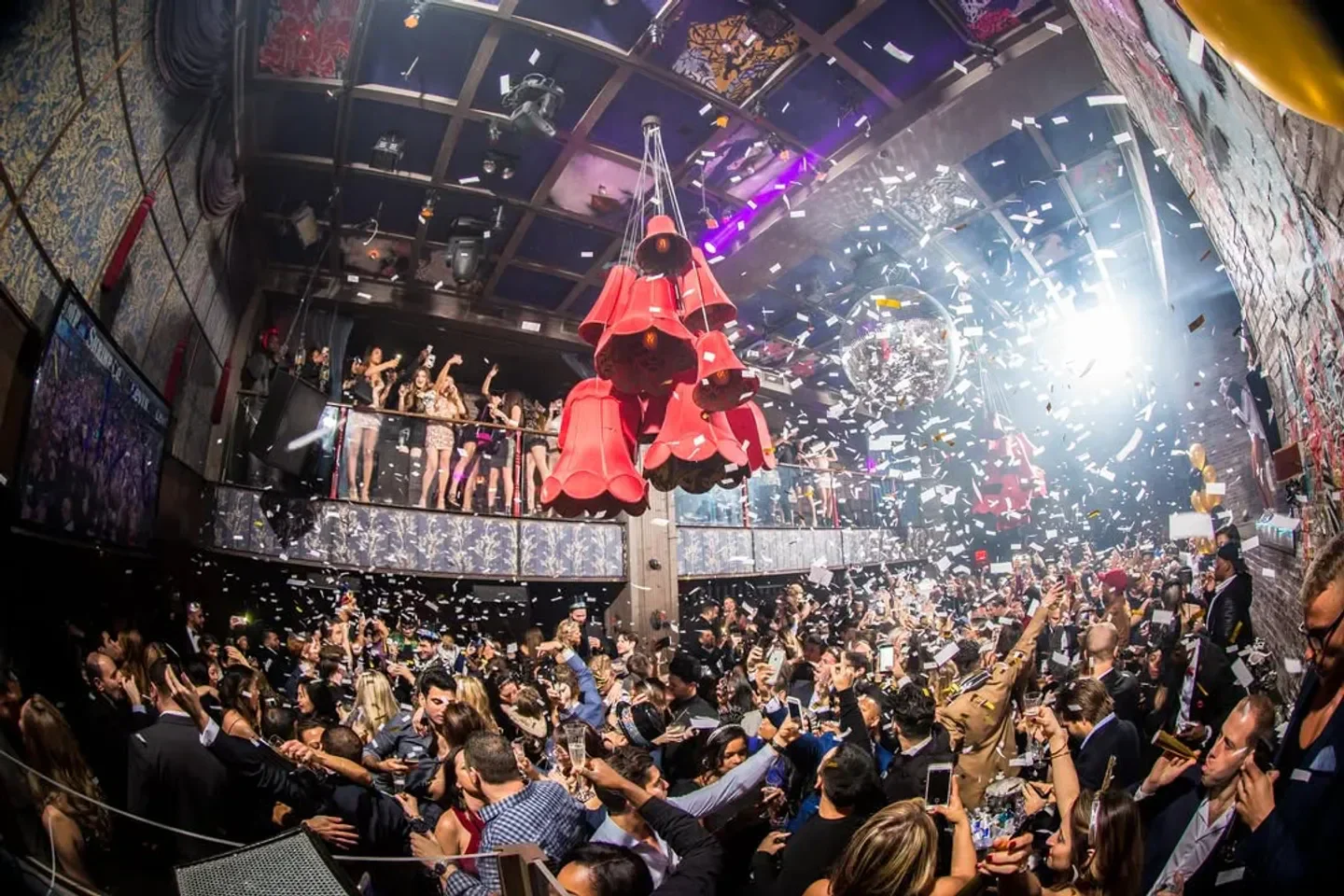 Confetti and a crowd at Tao Downtown nightclub in New York City.