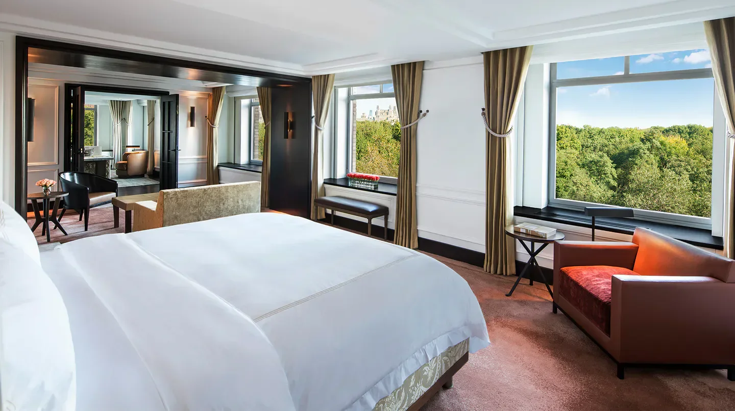 Luxury hotel room at The Ritz-Carlton New York, Central Park with views of New York City.